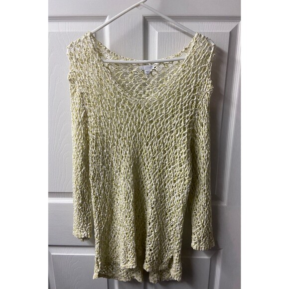 J. Jill Sweaters - J Jill Pullover Sweater Womens Medium Celedon Green White Open Knit V Neck
